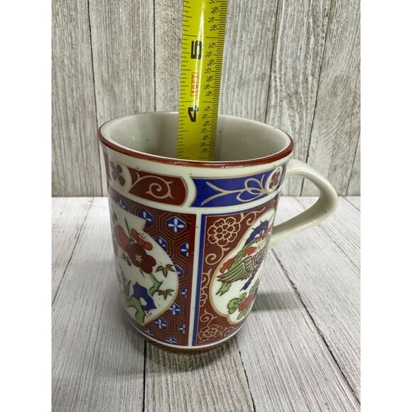 Vtg Japan Imari Coffee Tea Mugs Cups Speckled Stoneware Floral Peacock Set of 6 - Picture 9 of 10